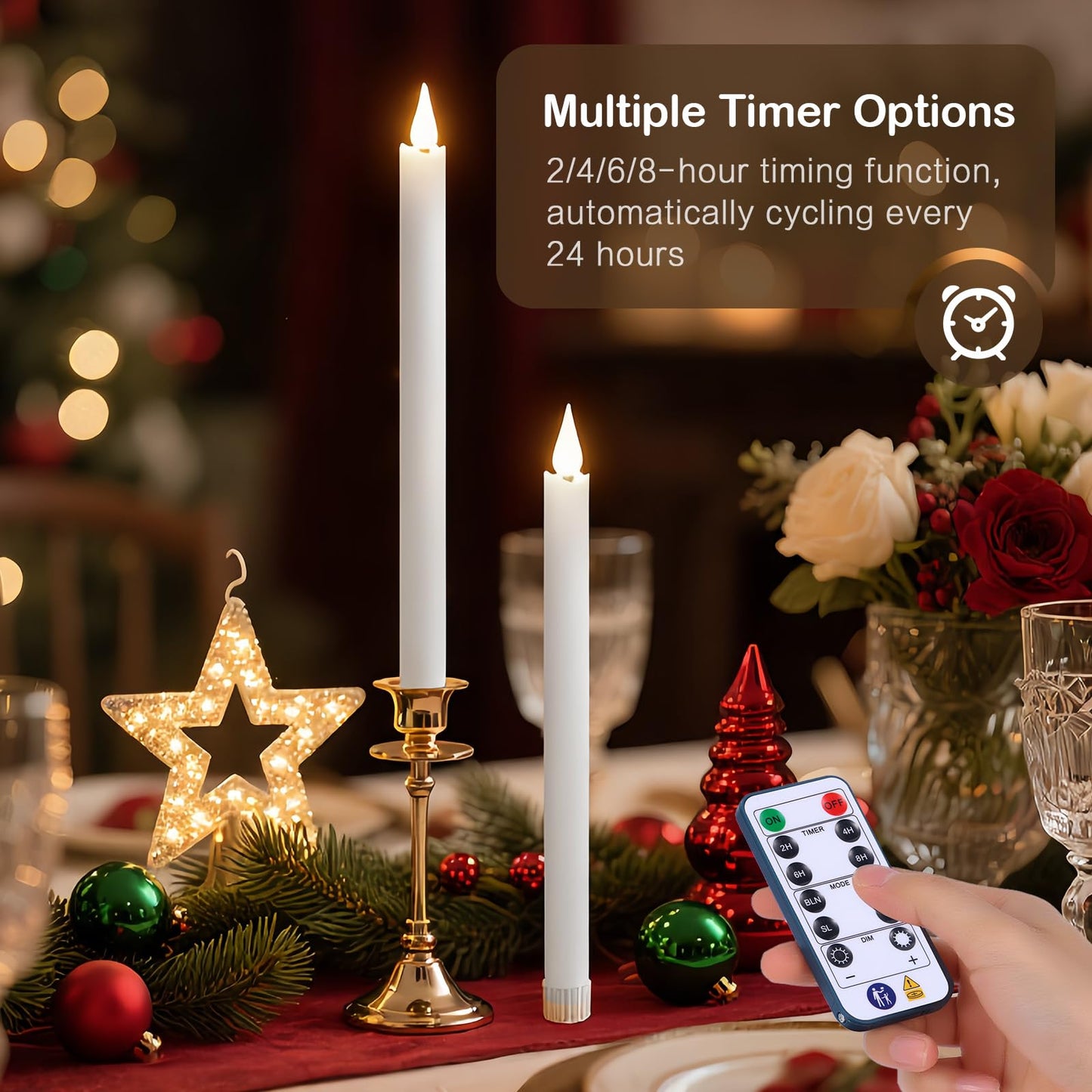 yunsheng 11 Inches Flameless Taper Candles Flickering with Remote & Timer, Set of 6 Battery Operated LED Window Candles, White Plastic LED Candlestick