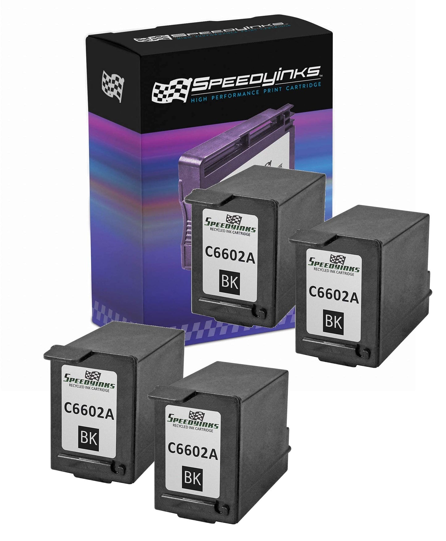 SPEEDYINKS Remanufactured Ink Cartridge Replacement for HP C6602A (Black, 4 Cartridge Pack) Compatible with All the Following HP Printer Models