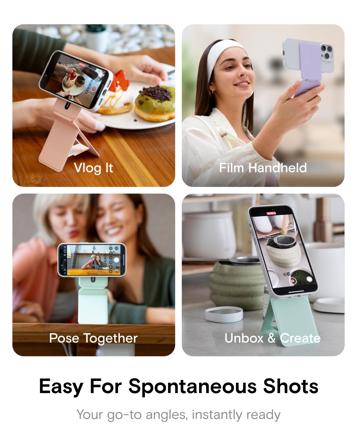 MOFT Phone Tripod Stand Selfie Stick for iPhone, Multi-Angles iPhone Stand, Lightweight & Portable Phone Holder, Strong Magnets, MOVAS Vegan Leather