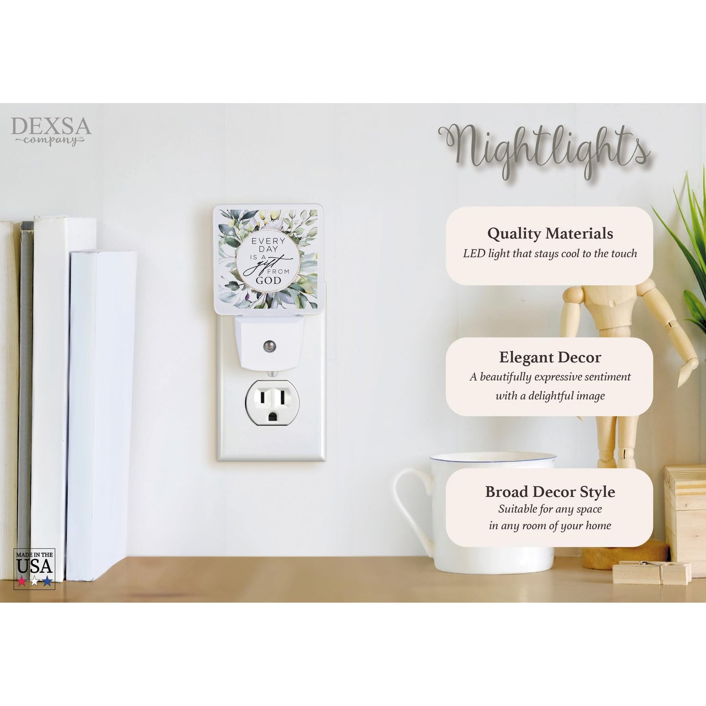 Dexsa Auto ON/Off Plug in LED Night Light - Automatic and Safe, Illuminates and Adds the Perfect Touch to Any Room | Let Your Light Shine Nightlight