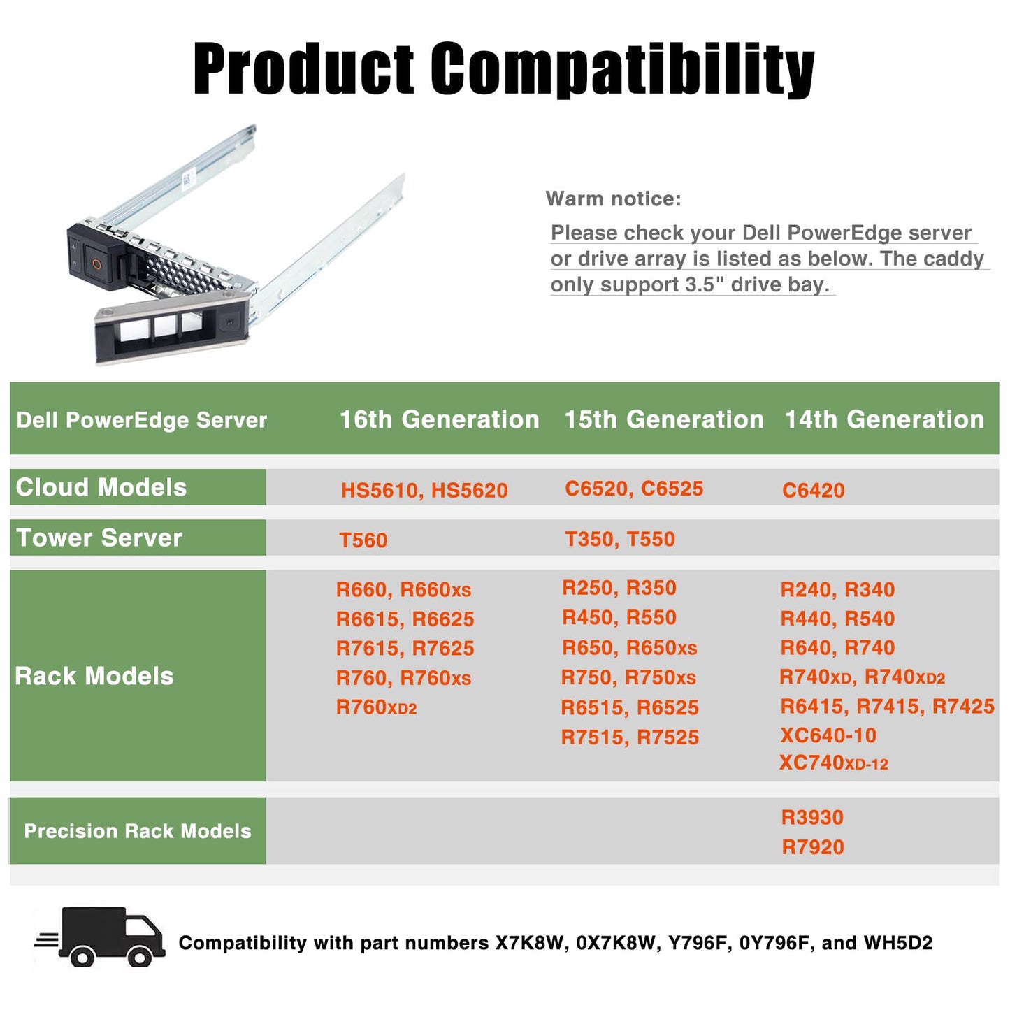 Hard Drive Tray Caddy 3.5 SSD Caddy X7K8W Hard Drive Bracket Compatible for Dell PowerEdge 14-16th R7415 R740 R640 R540 R440 R750 R650 R550 R450 R760