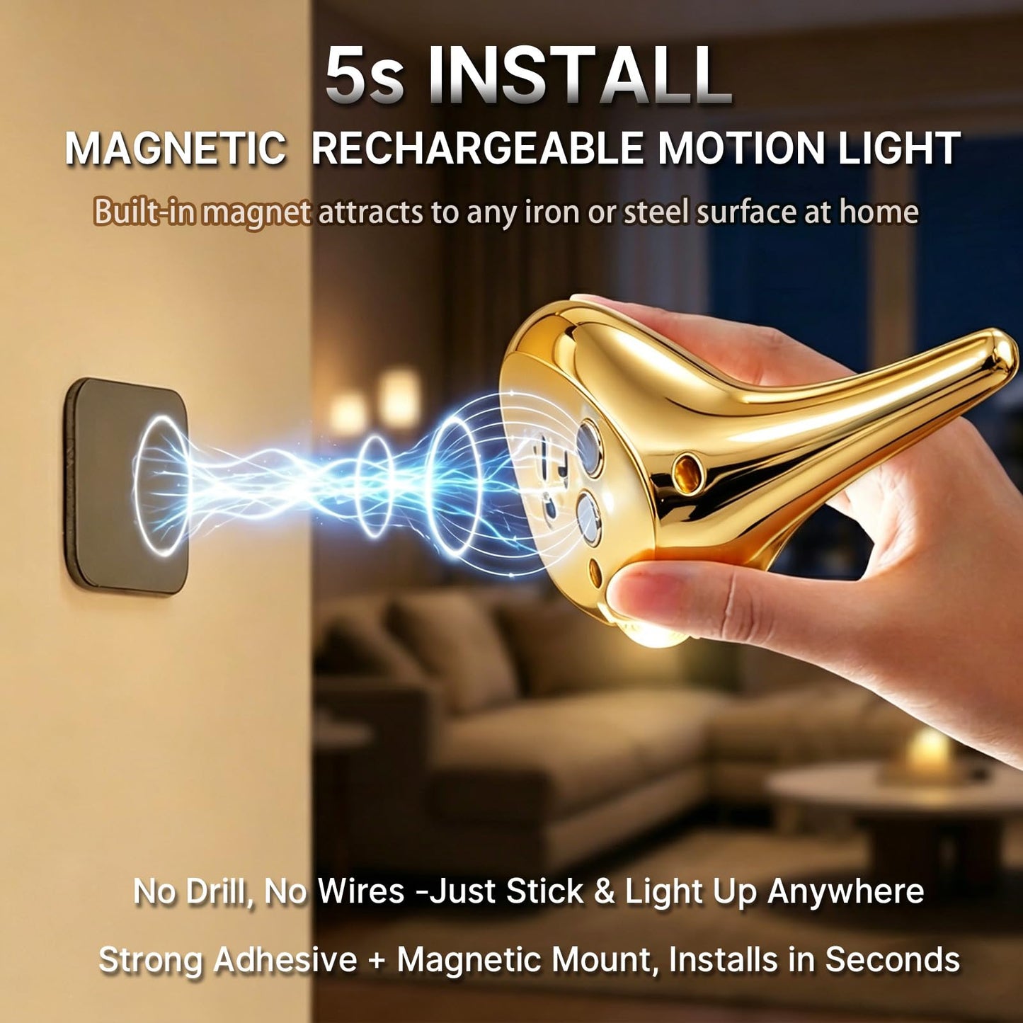 OLISHALIGHT Motion Sensor Wall Light: 1200mAh Rechargeable Night Light Set of 2 Magnetic Stair Lights Indoor Wireless Small Night Light for Kids