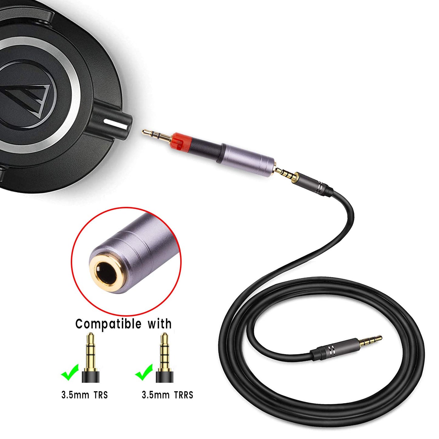 ath m50x 3.5mm to 2.5mm Adapter Compatible with Audio-Technica ATH-M40X ATH-M50X ATH-M60X ATH-M70X, Sennheiser HD598 HD518 HD558 HD595 HD595 HD598se
