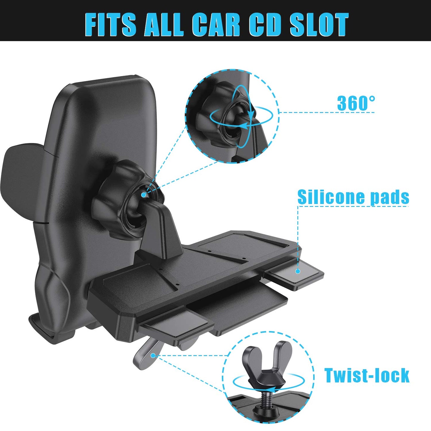 WixGear Universal Car Phone Mount CD Slot Car Mount Holder with New Gravity Self-Locking Design Mount, Compatible with All Phones (New Self-Locking)