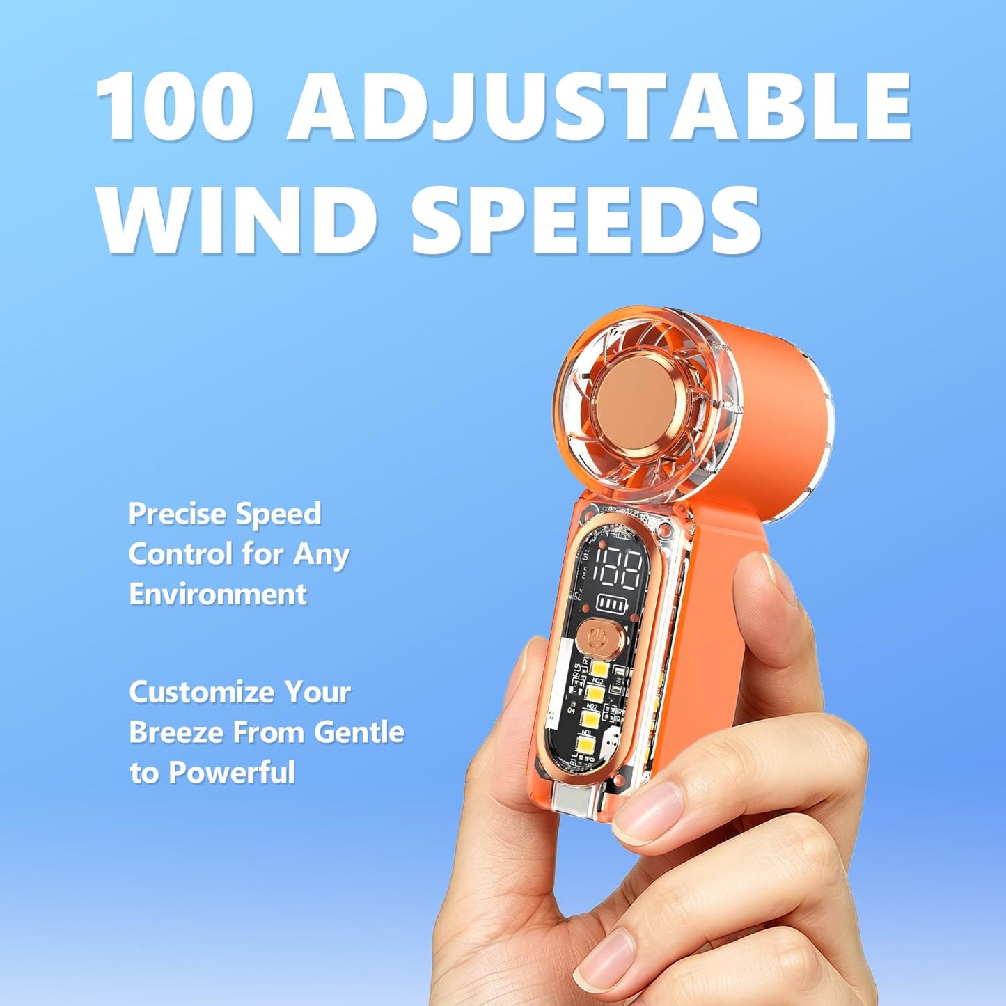 HUIQIHK Portable Mini Handheld Fan, 100 Speed Adjustable Pocket Fan with Digital Display, USB-C Rechargeable Personal Fan, Long Battery Life, Small
