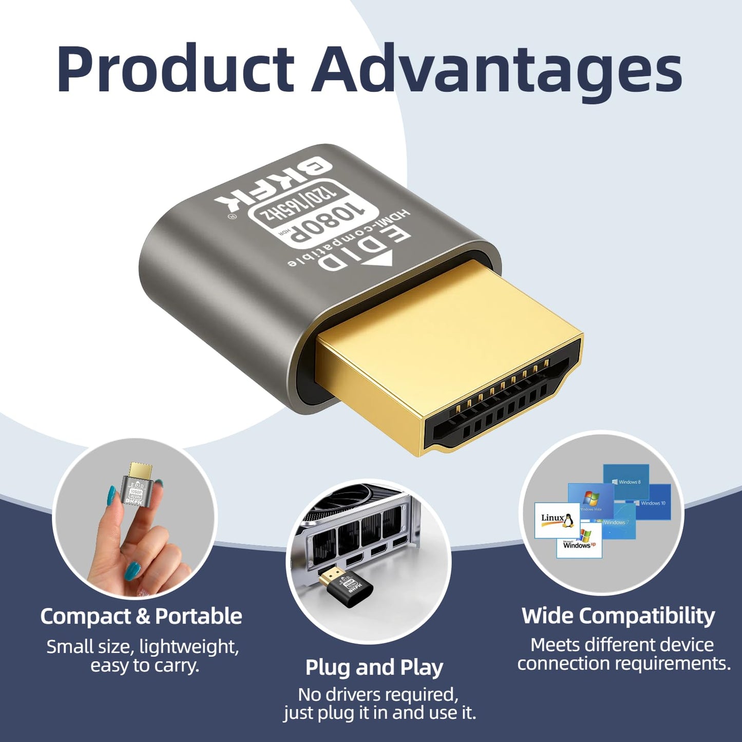 BKFK HDMI Dummy Plug 4K HDR,Virtual Monitor EDID Emulator, Headless Display Adapter,Headless hdmi Adapter Dummy?Supports up to 4k@60Hz,1080@120Hz