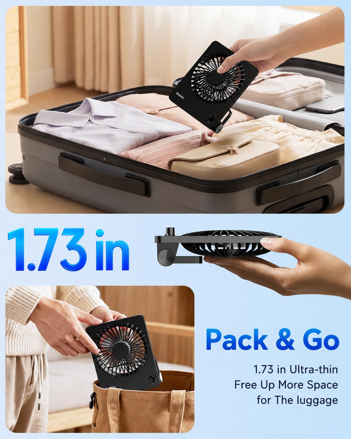 EasyAcc 6000mAh Travel Fan, Usb Desk Fan Portable, 6-inch