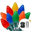 27.5Ft C7 LED Battery Operated Christmas Lights Outdoor with Timer, 8 Mode Twinkle Multicolor Christmas Tree Lights Indoor Outdoor Waterproof