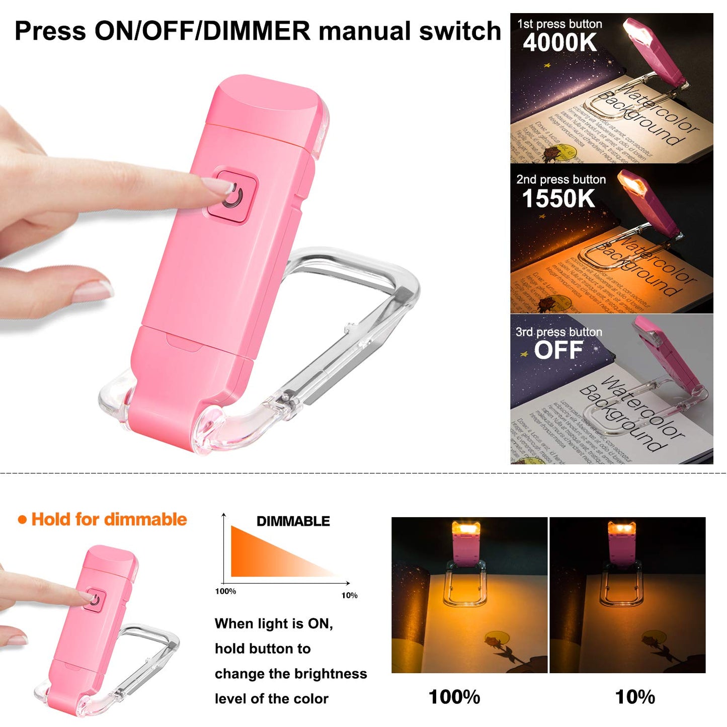LUXSWAY USB Rechargeable Book Light for Reading,Small Book Reading Light in Bed,Clip On Bookmark Kids Light for Bed,Brightness Adjustable for Eye