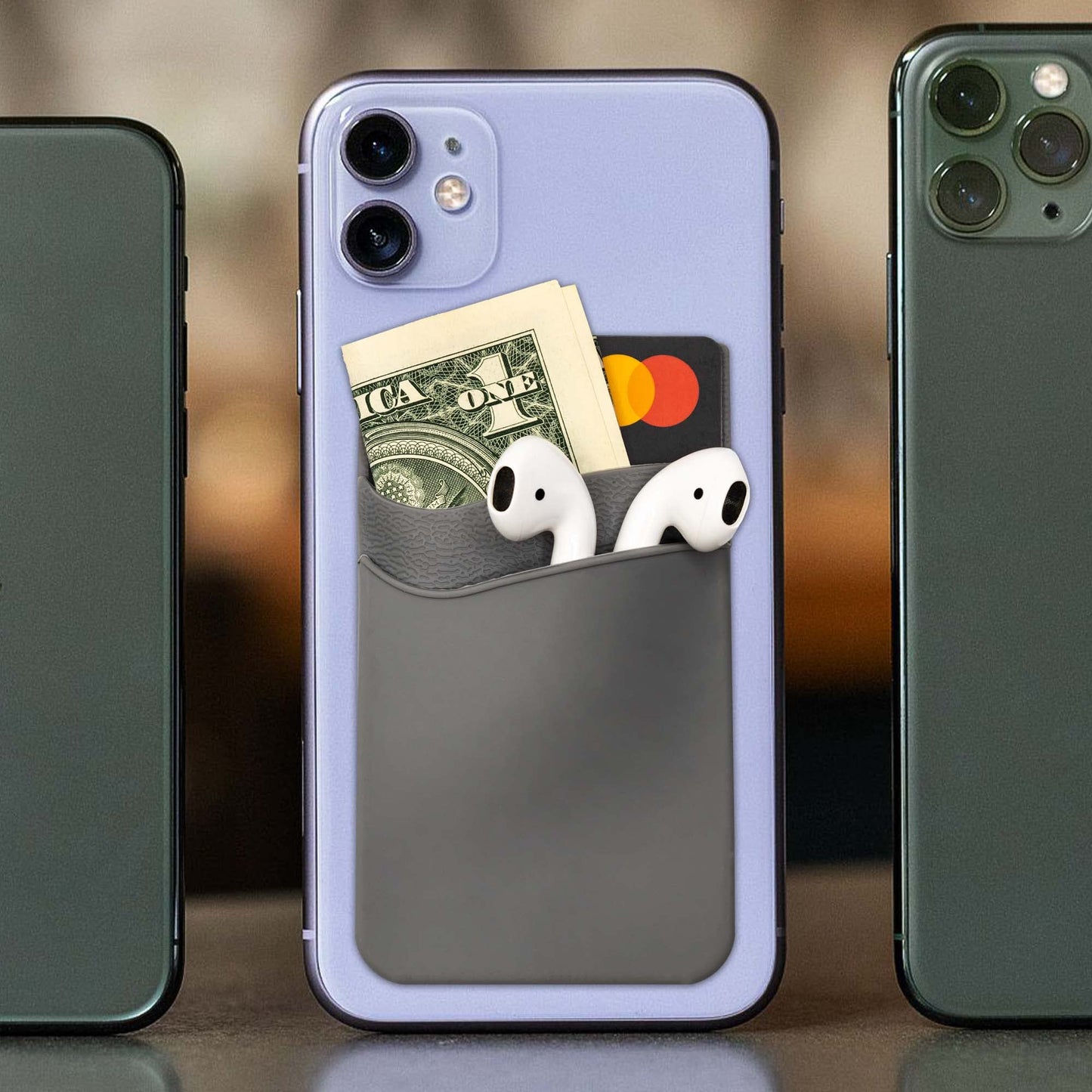 Nuke Armor Silicone Phone Card Holder Double Slot Pocket, Stick On Wallet, Adhesive Credit Card Pouch, Compatible with iPhone & Samsung Galaxy - Neon