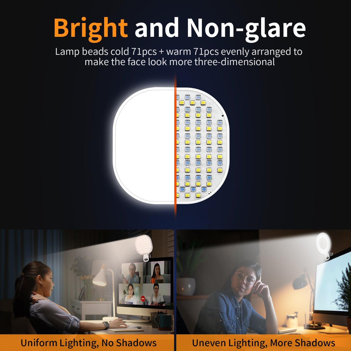 142 LED Selfie Light for Phone, Eagerey High Power Rechargeable Clip Fill Light Portable with 3 Light Modes 10 Brightness Levels Color Set for Phone