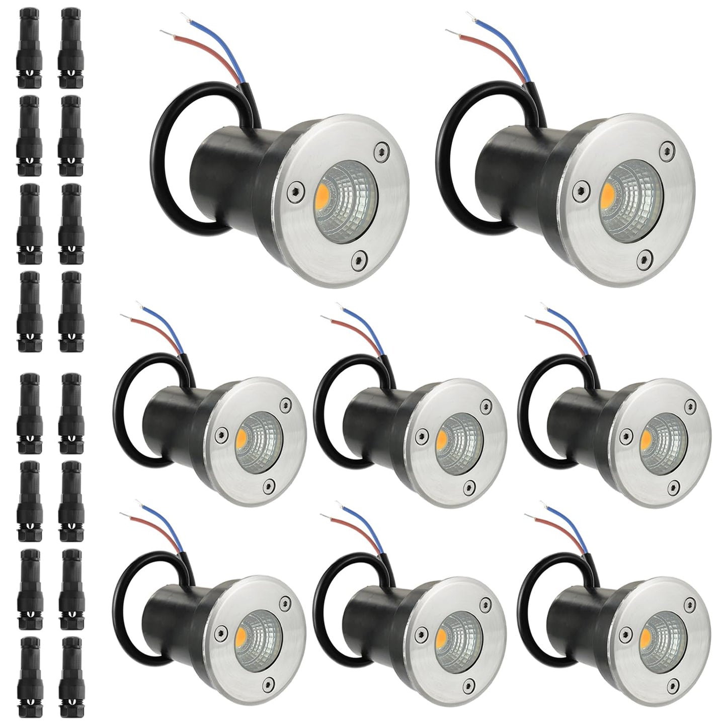 JAMHER 8 Pack Low Voltage Landscape Lights Well Lights 12-24V IP67 Waterproof In Ground Light and Outdoor Landscape Lighting for Garden Yard Driveway