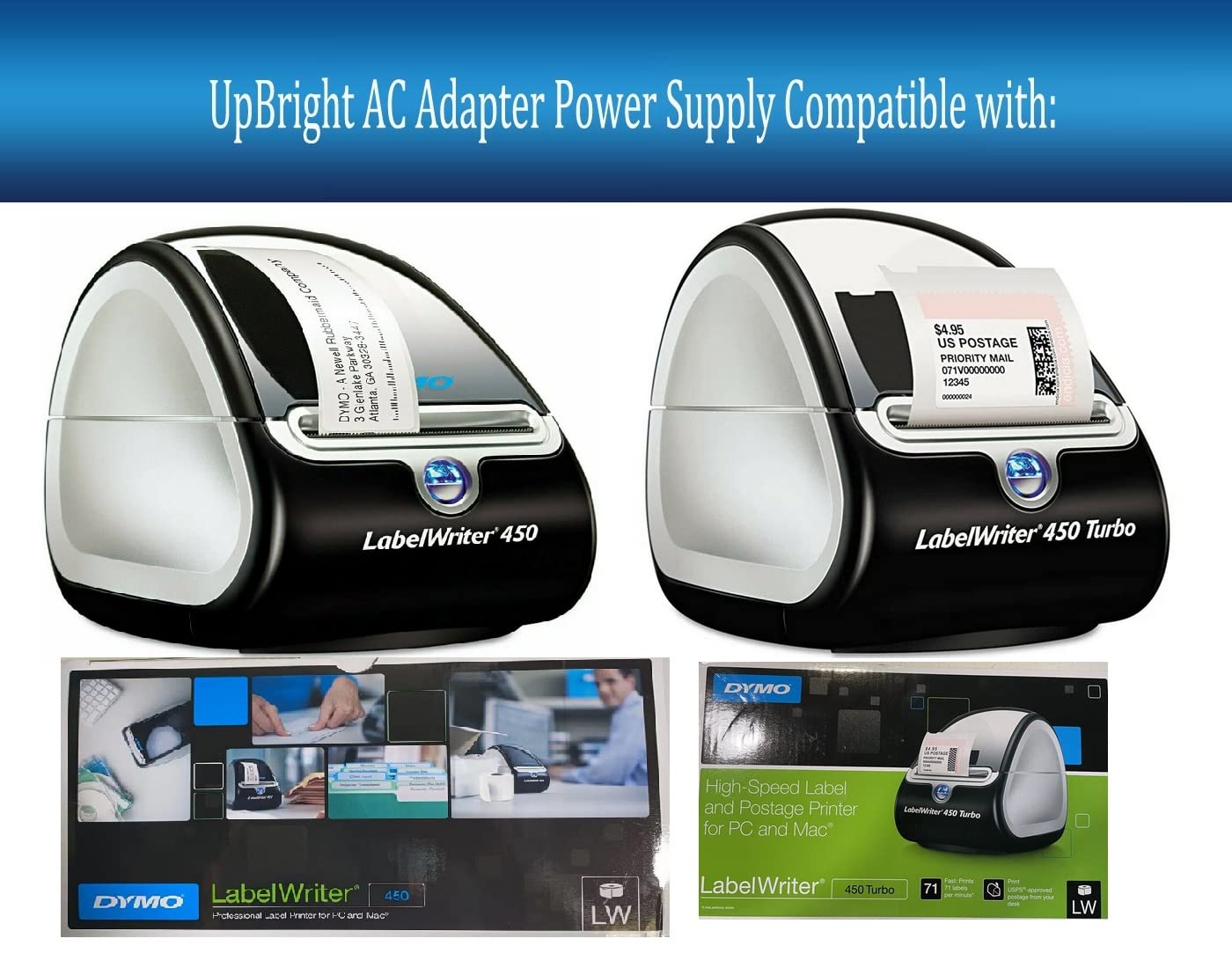 UpBright 24V AC/DC Adapter Compatible with Dymo Labelwriter LW 400 450 Series LW400 LW450 Turbo Pro Twin Duo LW450T 1750283 1752266 Label Writer…