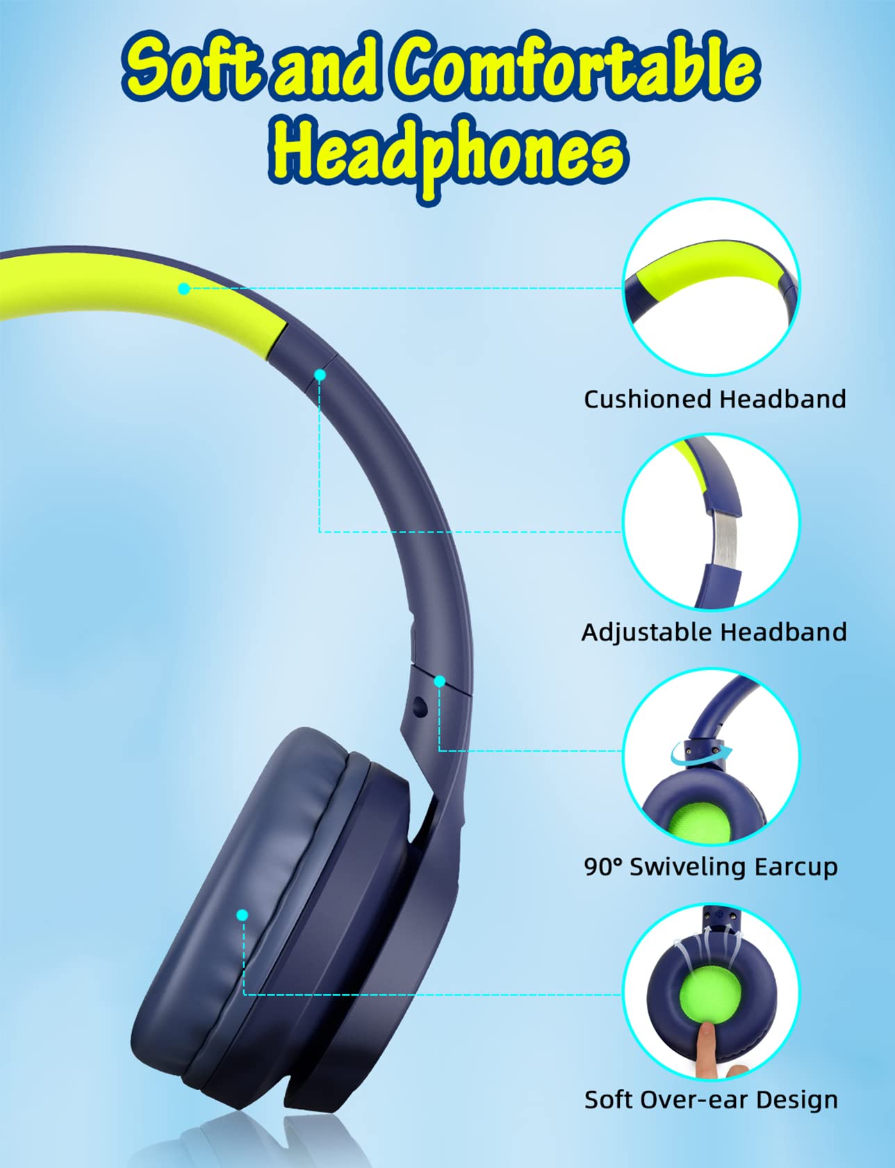 Kids Headphones with Cord , Wired Over Ear Headsets with Microphone Limited Volume 85dB/ 94dB, Portable Wired Headphones for Kids Boys Girls Teens