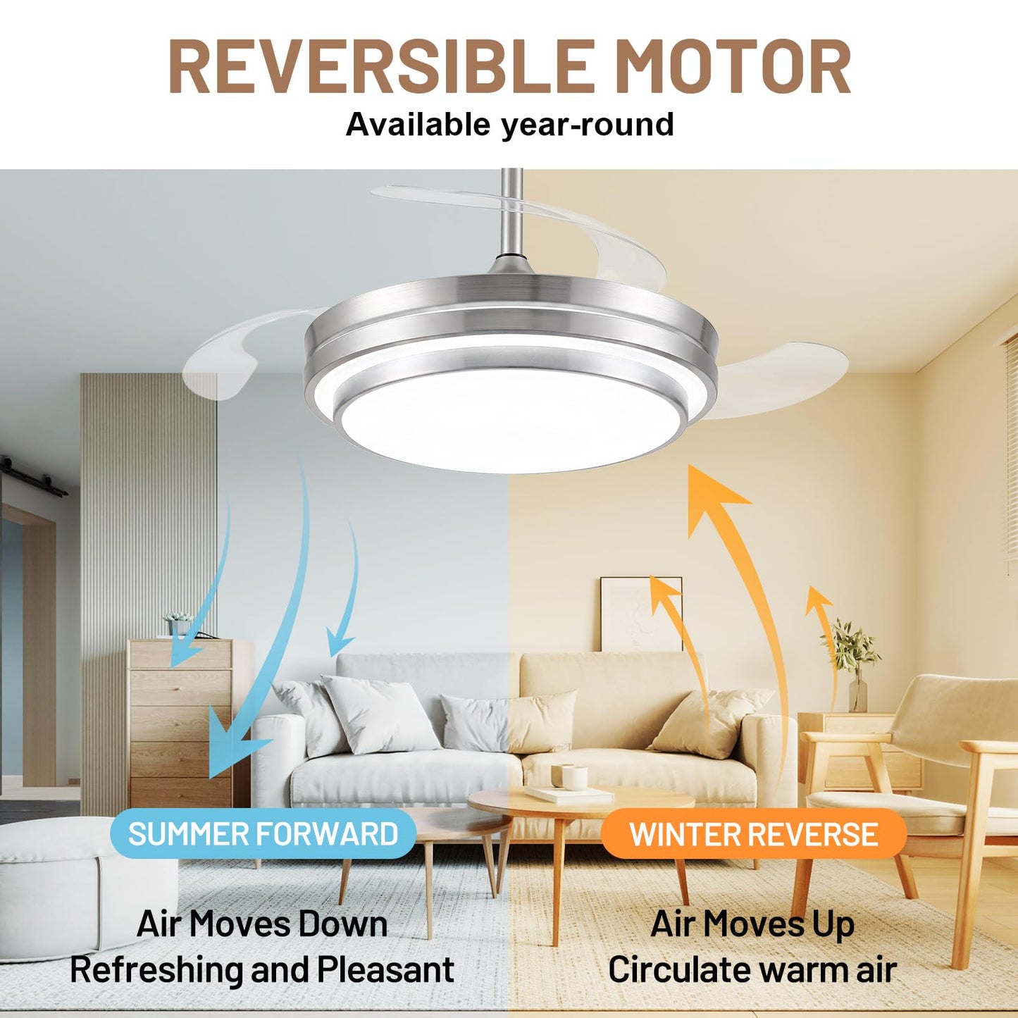48 Inch Fandelier Ceiling Fan with Light,Modern Retractable Ceiling Fan with Lights and Remote/APP;6Speed,Silent Reversible Motor,Timer,Chandelier Fan