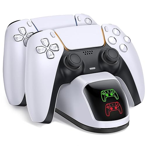 PS5 Controller Charging Station, PlayStation 5 Dualsense Charger Dock with Dual Stand, Upgrade PS5 Charger Accessory with Fast Charge Cable