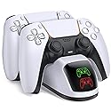 PS5 Controller Charging Station, PlayStation 5 Dualsense Charger Dock with Dual Stand, Upgrade PS5 Charger Accessory with Fast Charge Cable
