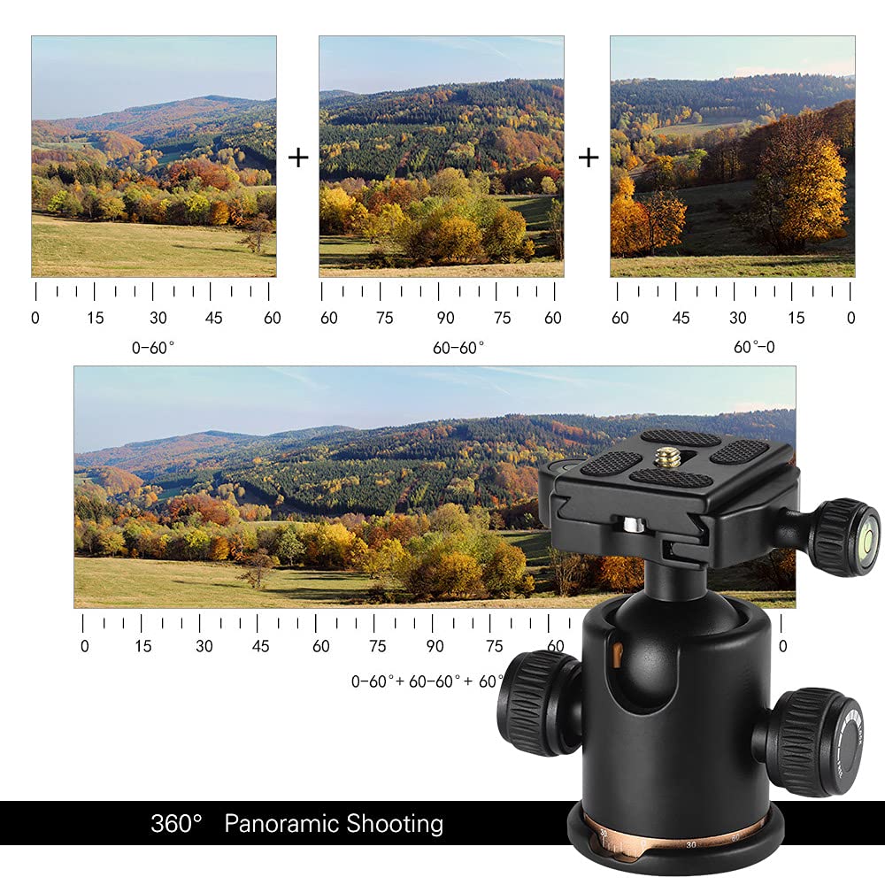 Andoer Tripod Ball Head, 360 Degree Rotating Panoramic Ball Head with Quick Release Plate 1/4 to 3/8 Screw Adapter Max 8kg/17.64lbs for Tripod Monopod