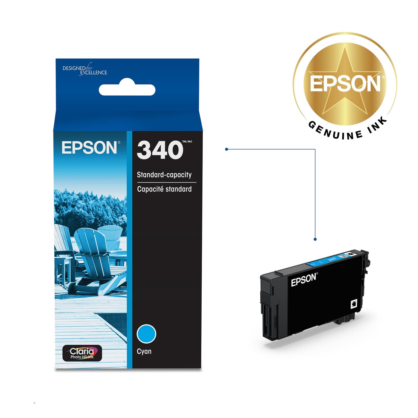Epson 340 Claria Photo HD Ink Standard Capacity Cyan Cartridge (T340220-S) Works with Expression Photo XP-8800