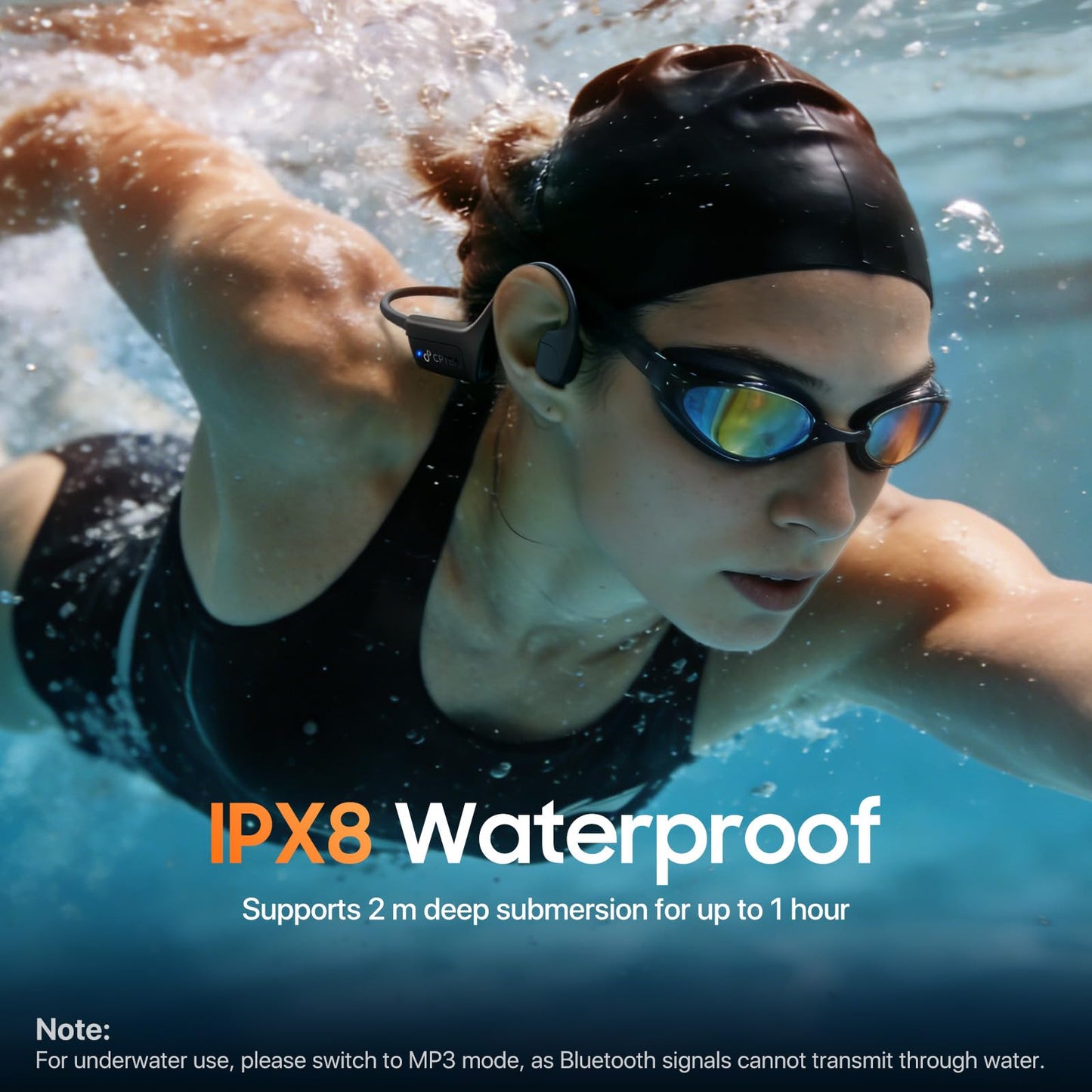 SCPTEA Bone Conduction Headphones, IPX8 Waterproof Swimming Headphones with MP3 Mode 32GB Memory, Bluetooth 5.4, Secure Fit, Open Ear Earbuds Up to 10
