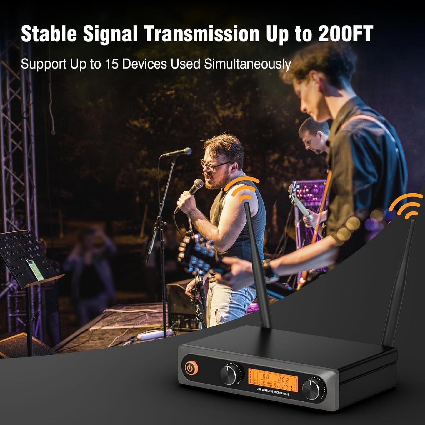 voijump Wireless Microphones, Dual UHF Wireless Microphone System with Professional Metal Handheld Dynamic Mics, 200ft Range for Karaoke, Singing, DJ