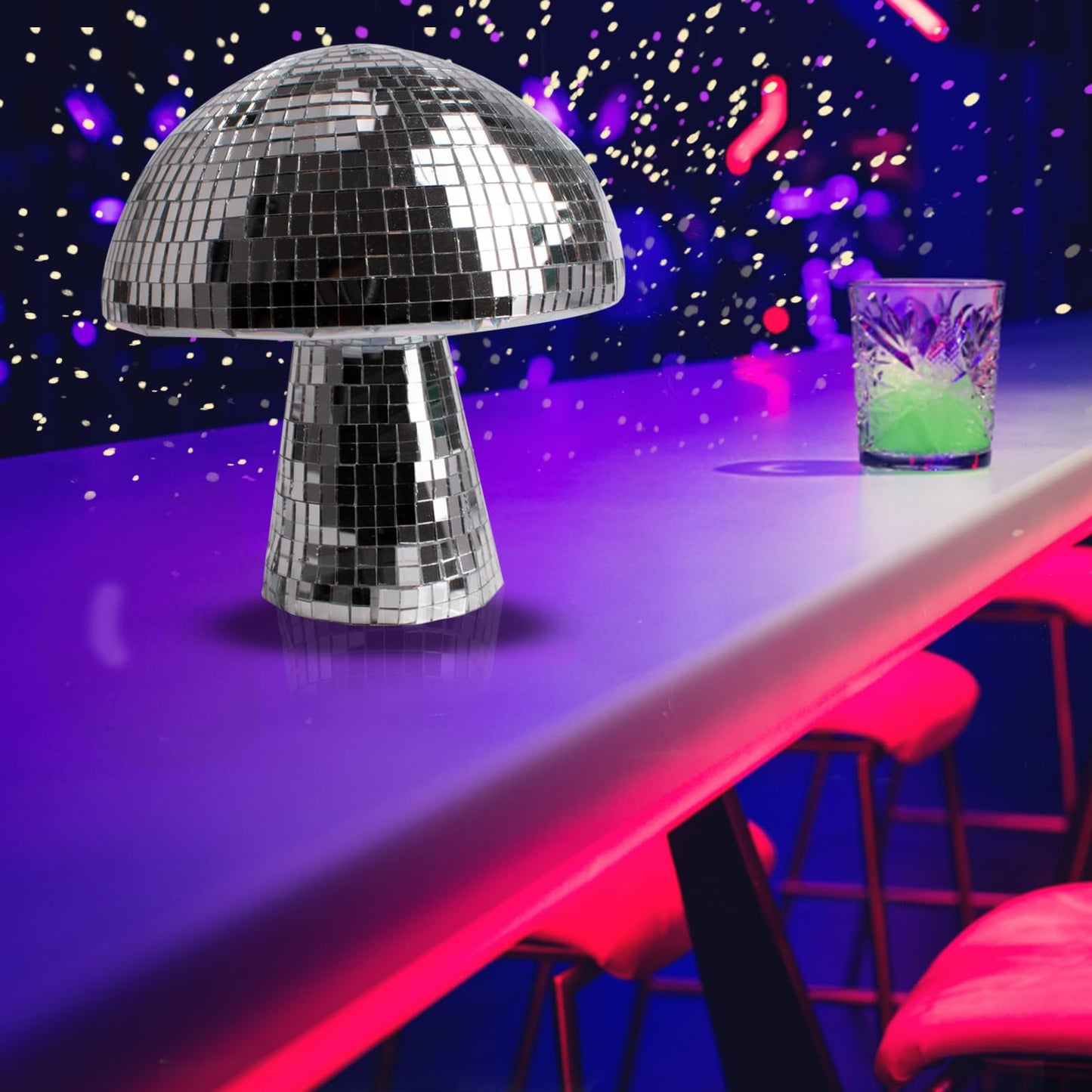 Mushroom Disco Ball Creative Silver Freestanding Mushroom Shape Disco Ball,Reflective Sliver Mirror Glitter Lights for Party, Bedroom,Stage