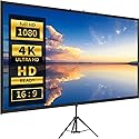 Tripod Projector Screen with Stand 90 inch 16:9 4K HD Projection Screen Stand Wrinkle-Free Height Adjustable Portable Screen for Projector Indoor
