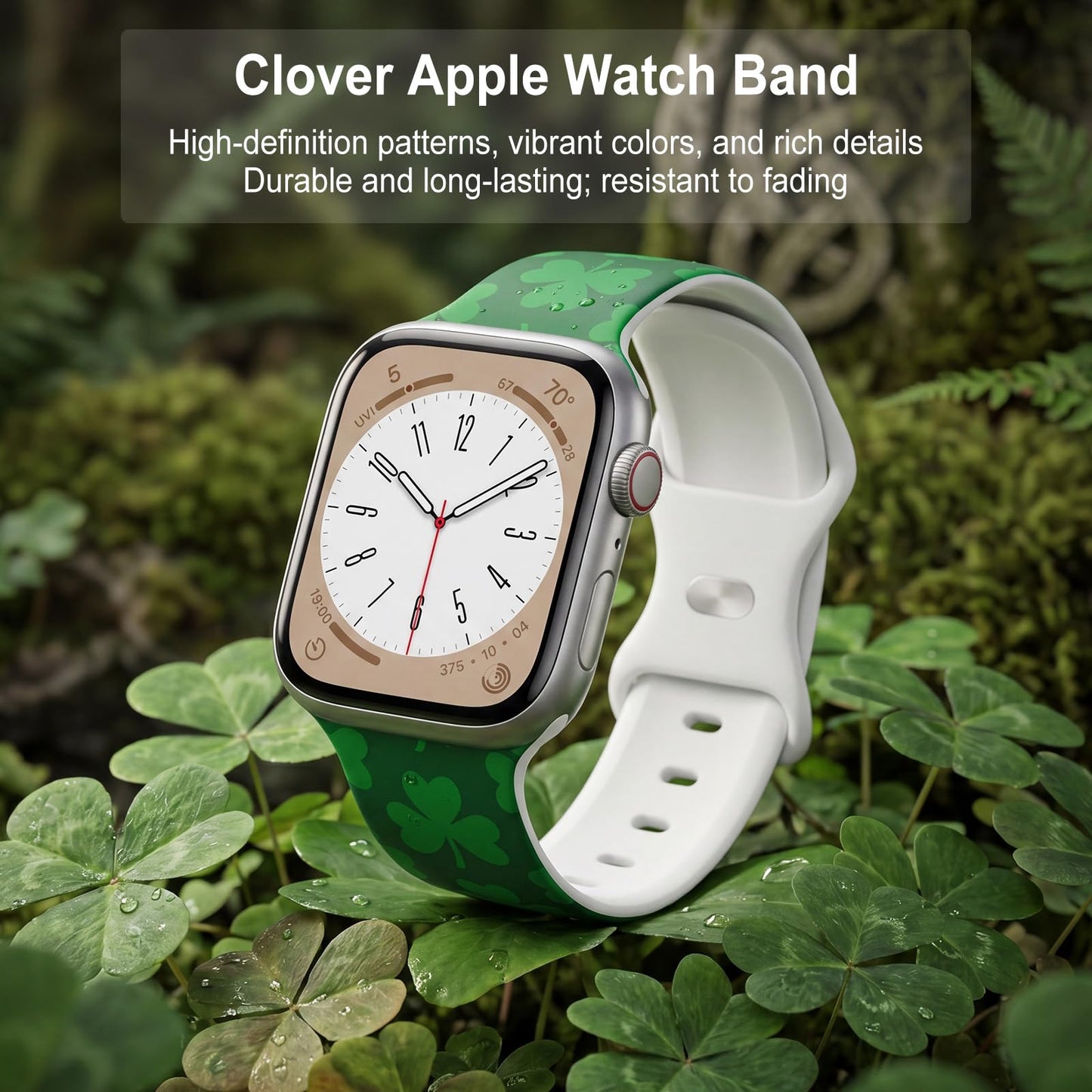 Lucky Clover Shamrock Band Compatible with Apple Watch Bands for Women Men 41mm 40mm 38mm 42mm 45mm 44mm 46mm 49mm, Silicone St Patricks Day Strap
