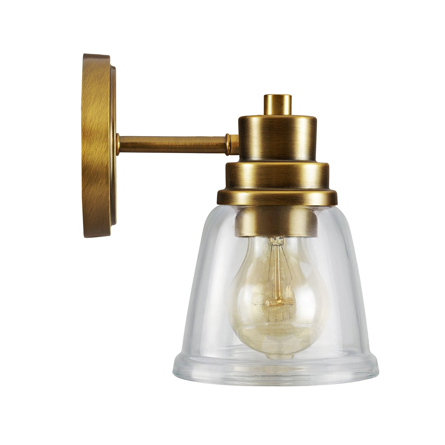 Aspen Creative 62284, Bathroom Vanity 2 Lights Fixture, 12-3/4" W x 7-7/8" H x 6-3/4" E, Warm Brass Finish, Clear Glass, Bulb Not Included