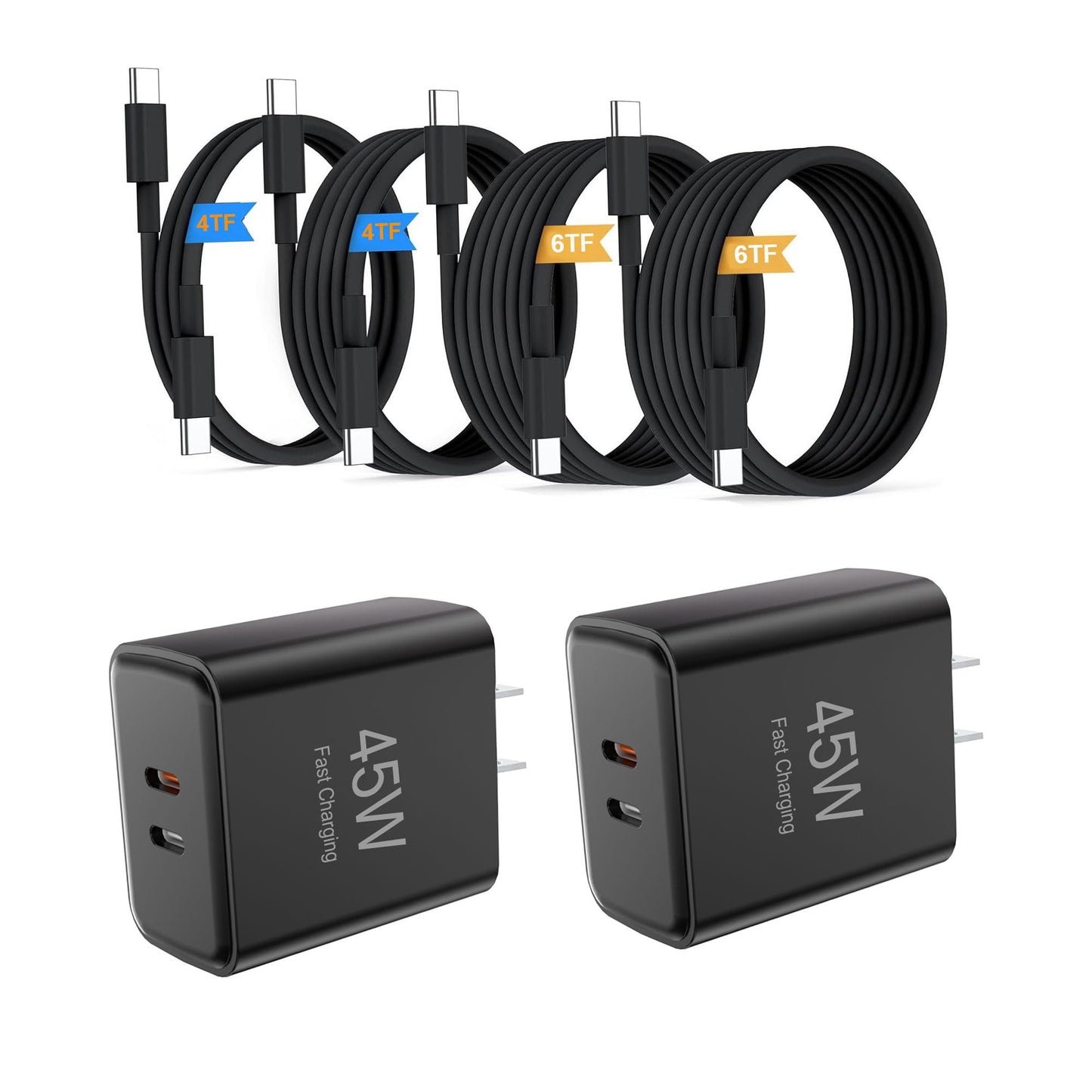 USB-C Fast Charger ?35W+10W Dual-Port Fast Charger with 4-Foot and 6-Foot Type C Cables, Compatible with Samsung Galaxy S25 Ultra/S24+/S23 and iPhone