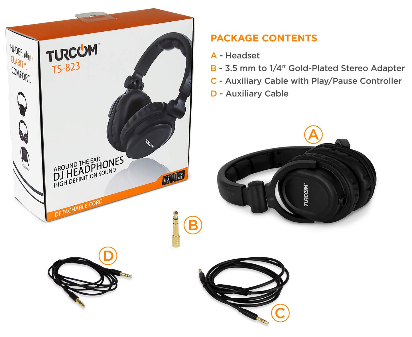 Turcom Over Ear Wired Gaming Headphones, DJ-Style Monitor Headphone, Stereo Studio Sound 50 mm drivers and 100 dB, Lightweight Adjustable…