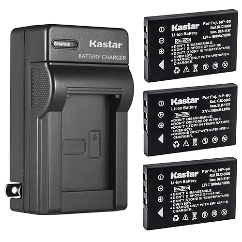 Kastar 3-Pack Battery and AC Wall Charger Replacement for DV5311, DV5311HD, FinePix 50i, FinePix 601, FinePix F401, FinePix F401 Zoom, FinePix F410