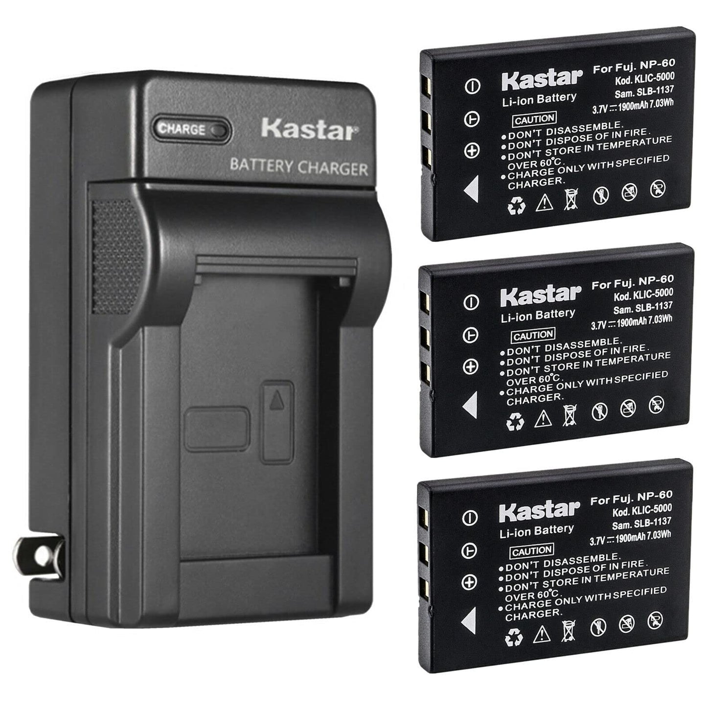 Kastar 3-Pack Battery and AC Wall Charger Replacement for DV5311, DV5311HD, FinePix 50i, FinePix 601, FinePix F401, FinePix F401 Zoom, FinePix F410