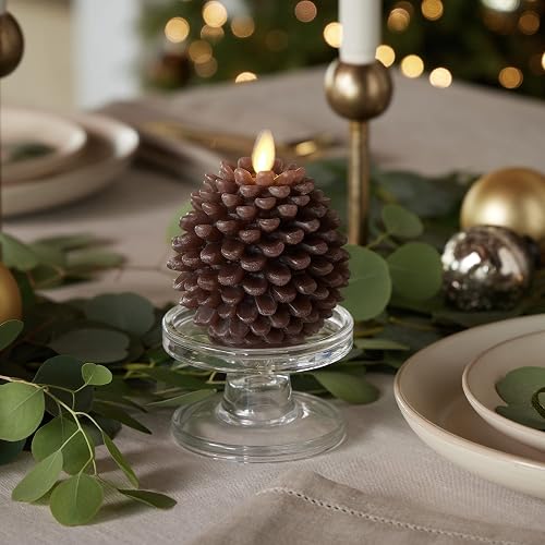 Luminara Pinecone Flameless Candles Chalky Brown Finish Pine Cone Figural, Real Wax Unscented LED Candles, Battery Operated with Timer, Holiday