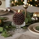 Luminara Pinecone Flameless Candles Chalky Brown Finish Pine Cone Figural, Real Wax Unscented LED Candles, Battery Operated with Timer, Holiday