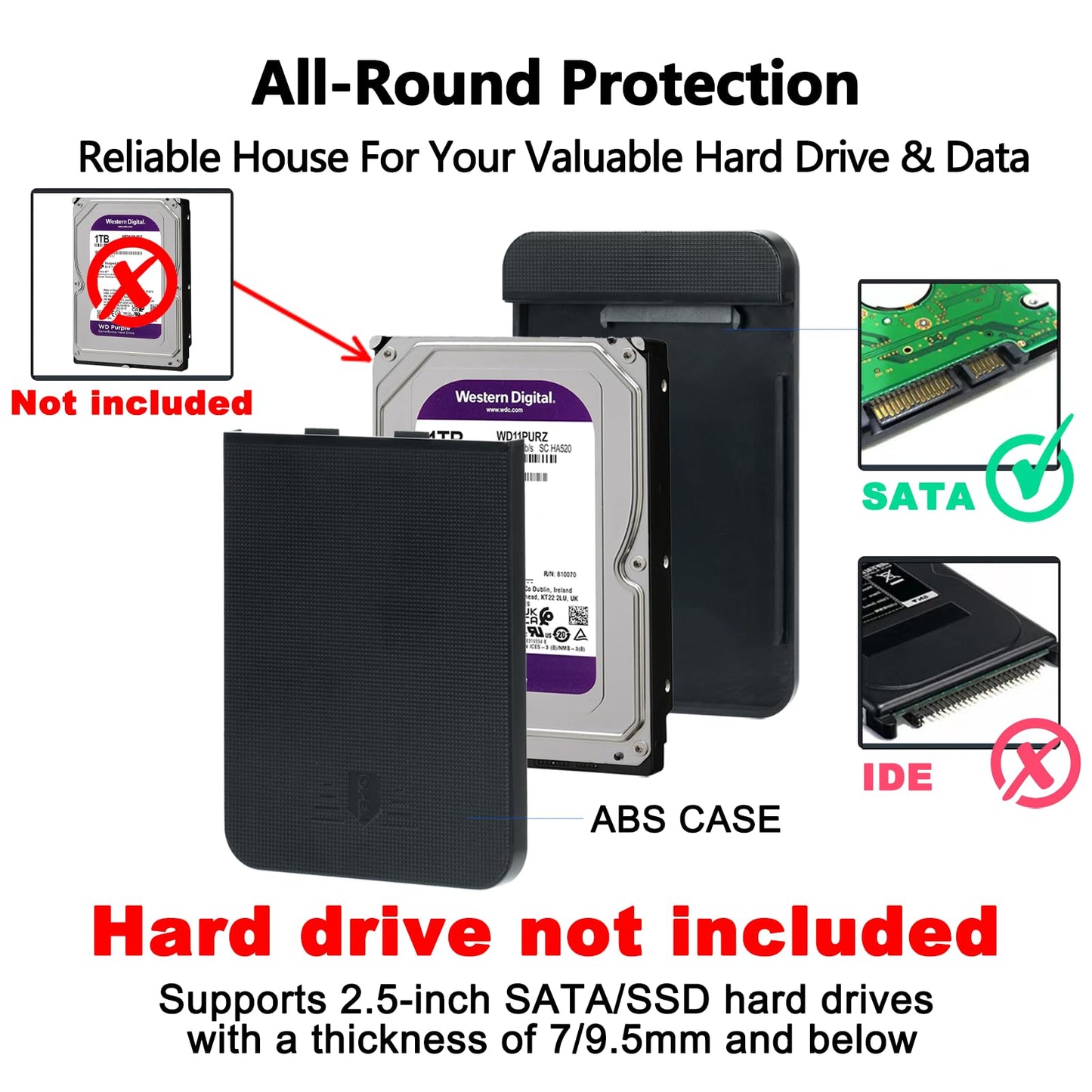 2.5'' SSD HDD External Hard Drive Enclosure - WEETOTUNG USB3.0 5Gbps Tool-Free Case with UASP Supported for sata - Compatible 7mm/9.5mm Drive