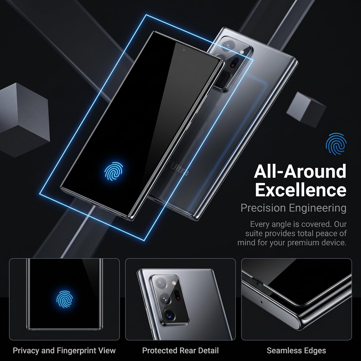 For Samsung Galaxy Note 20 Ultra Privacy Screen Protector 2+2 Pack, Anti Spy Tempered Glass 9H Hardness with 2 Pack Camera Lens Protector, Private