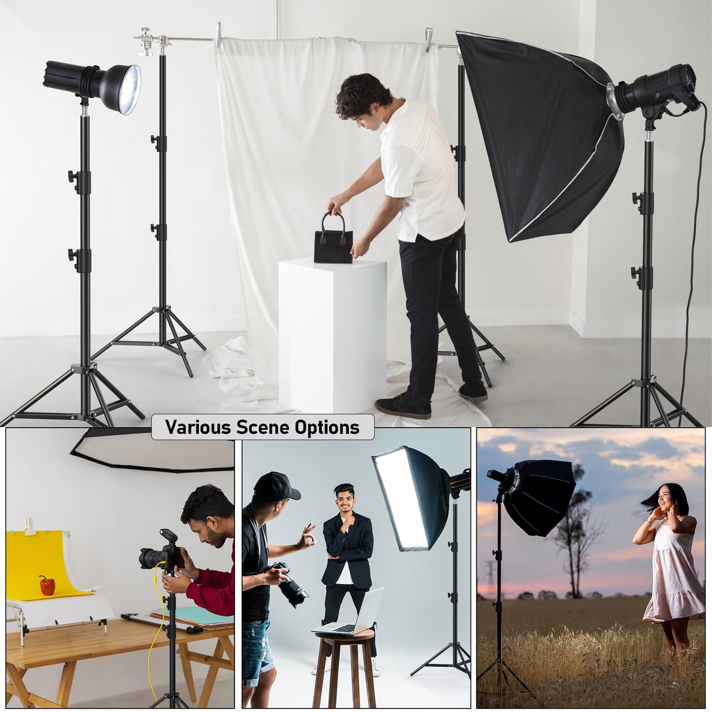 Photography Light Stand, 110"/9.2ft/280cm Portable Reverse Folding Tripod with Travel Bag Aluminum Heavy Duty