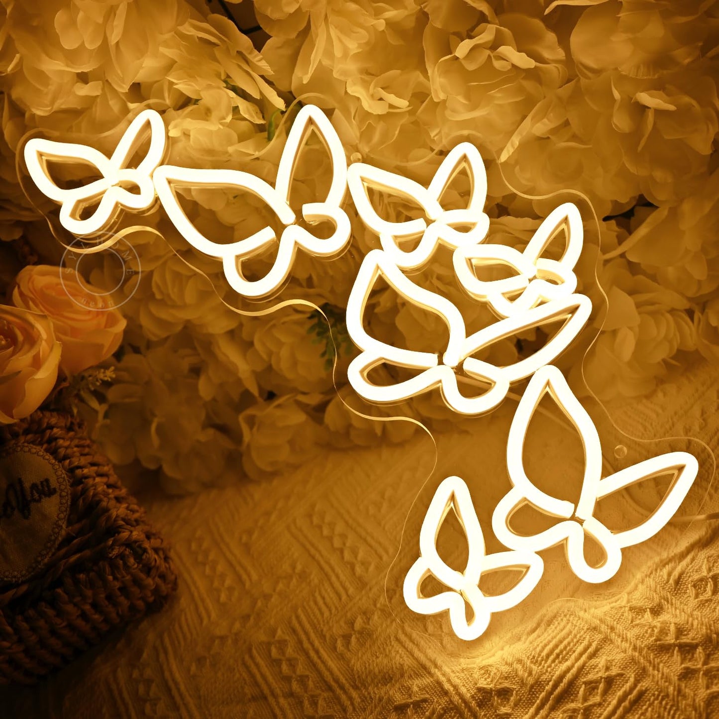 SYLHOME Butterfly Led Neon Light Sign Girls Kids Bedroom Girls Room Beauty Studio Living Room Wedding Birthday Party Light Up Sign 16.5" X 8.9" USB