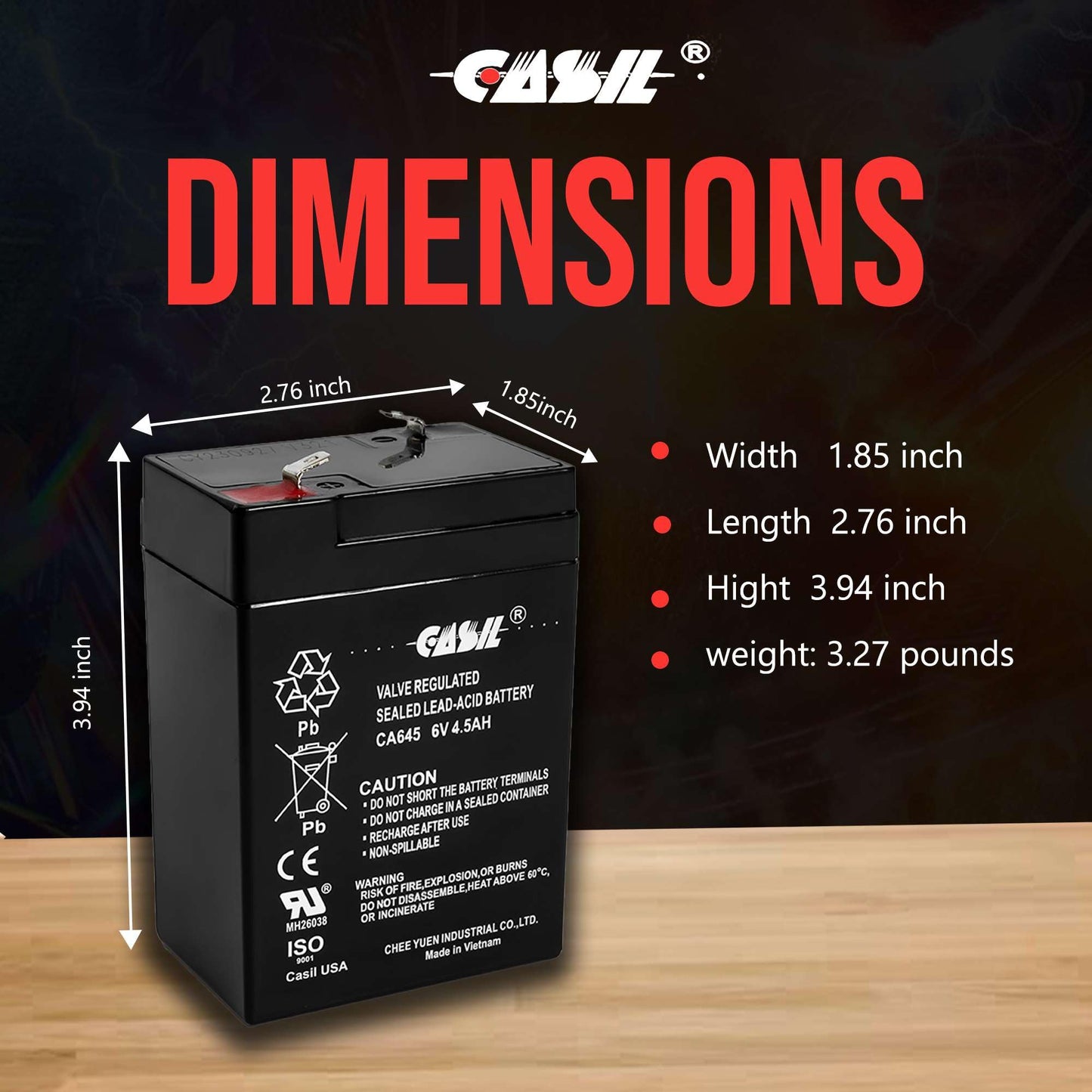 Casil 6 Volt 4.5 Amp Rechargeable Battery, Replace for EXP645, ML4-6, SLA0905, Ritar RT645, Jiming JM-6M4.5AC
