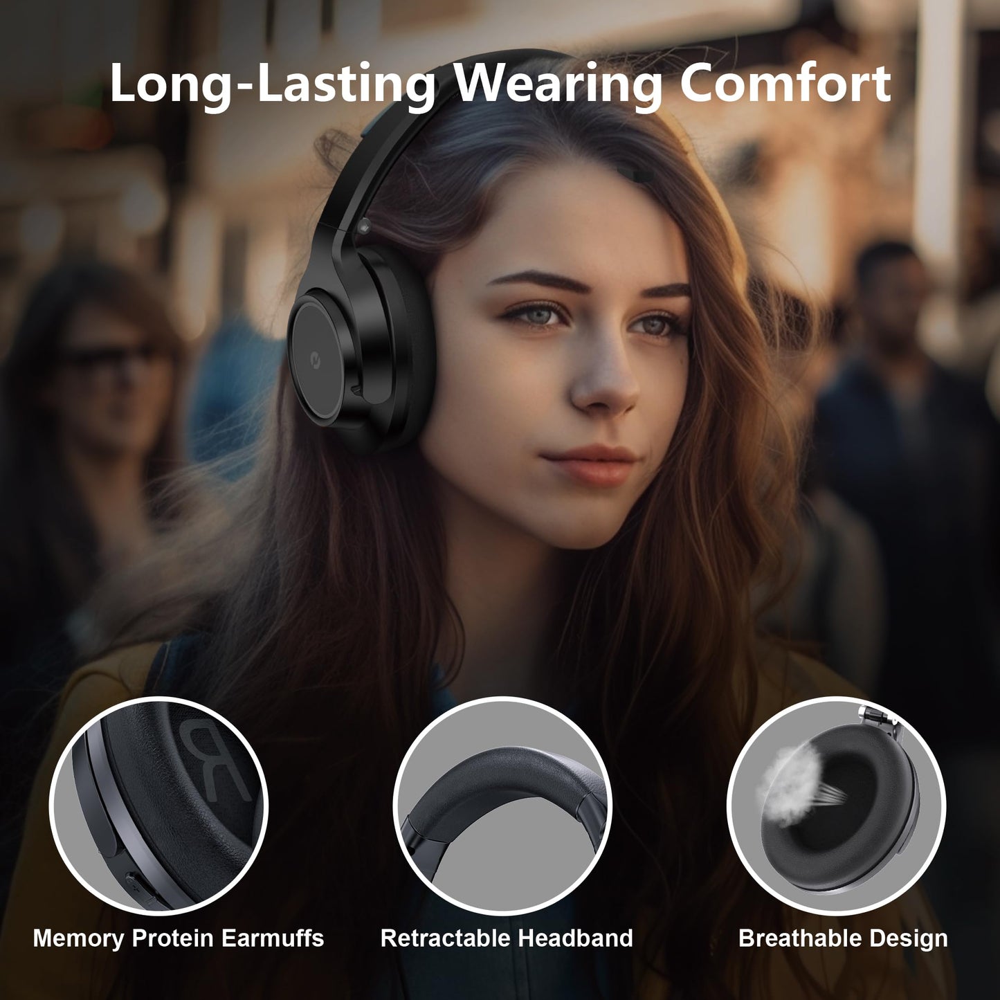 Wireless Headphones Over Ear, 70H Playtime Headphone Wireless Bluetooth 5.1,3EQ Modes & HiFi Stereo Bluetooth Headset with Deep Bass, Foldable…