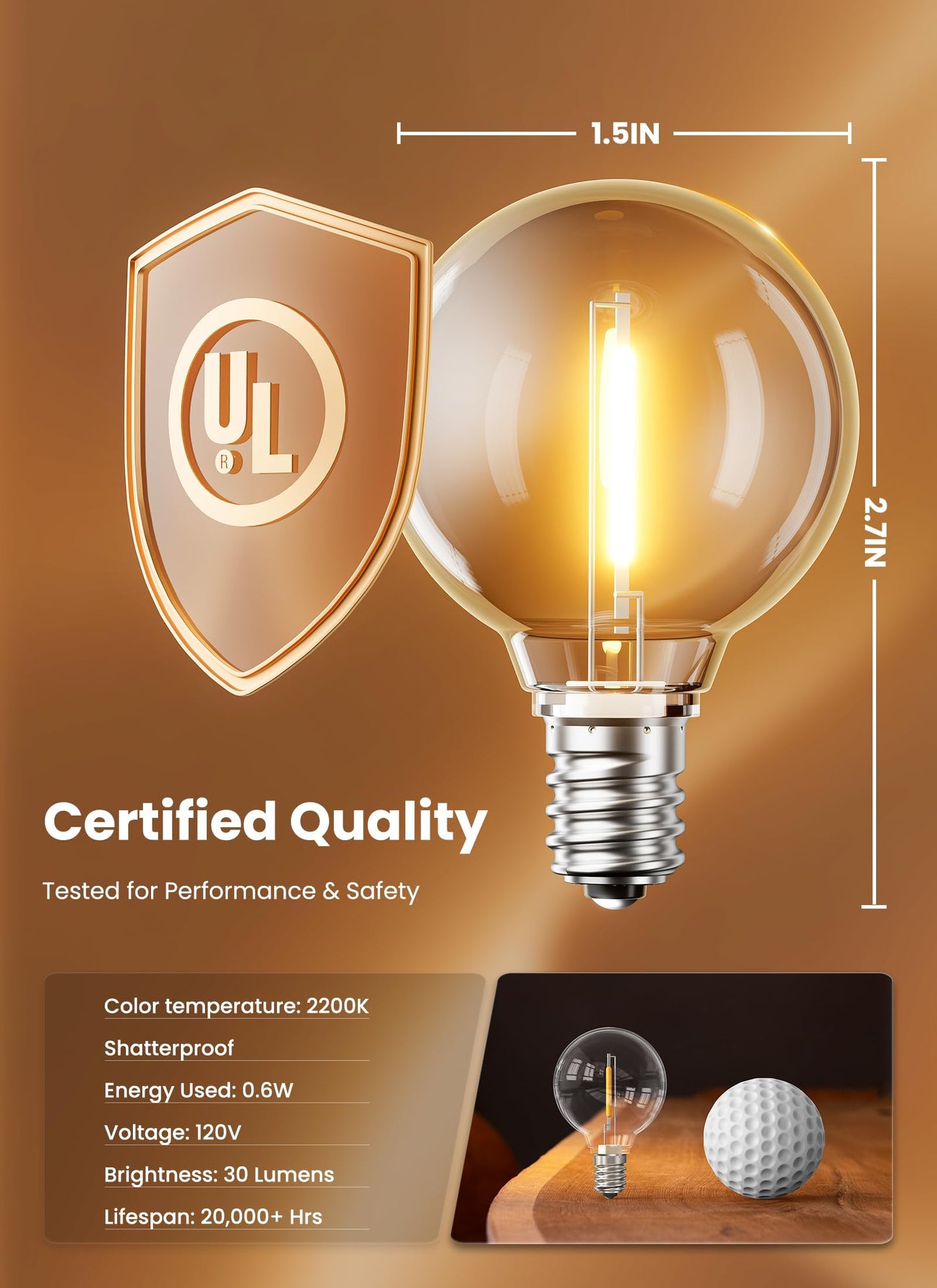 Brightown 25 Pack G40 LED Replacement Bulbs, E12 Base, 2200K, Warm White