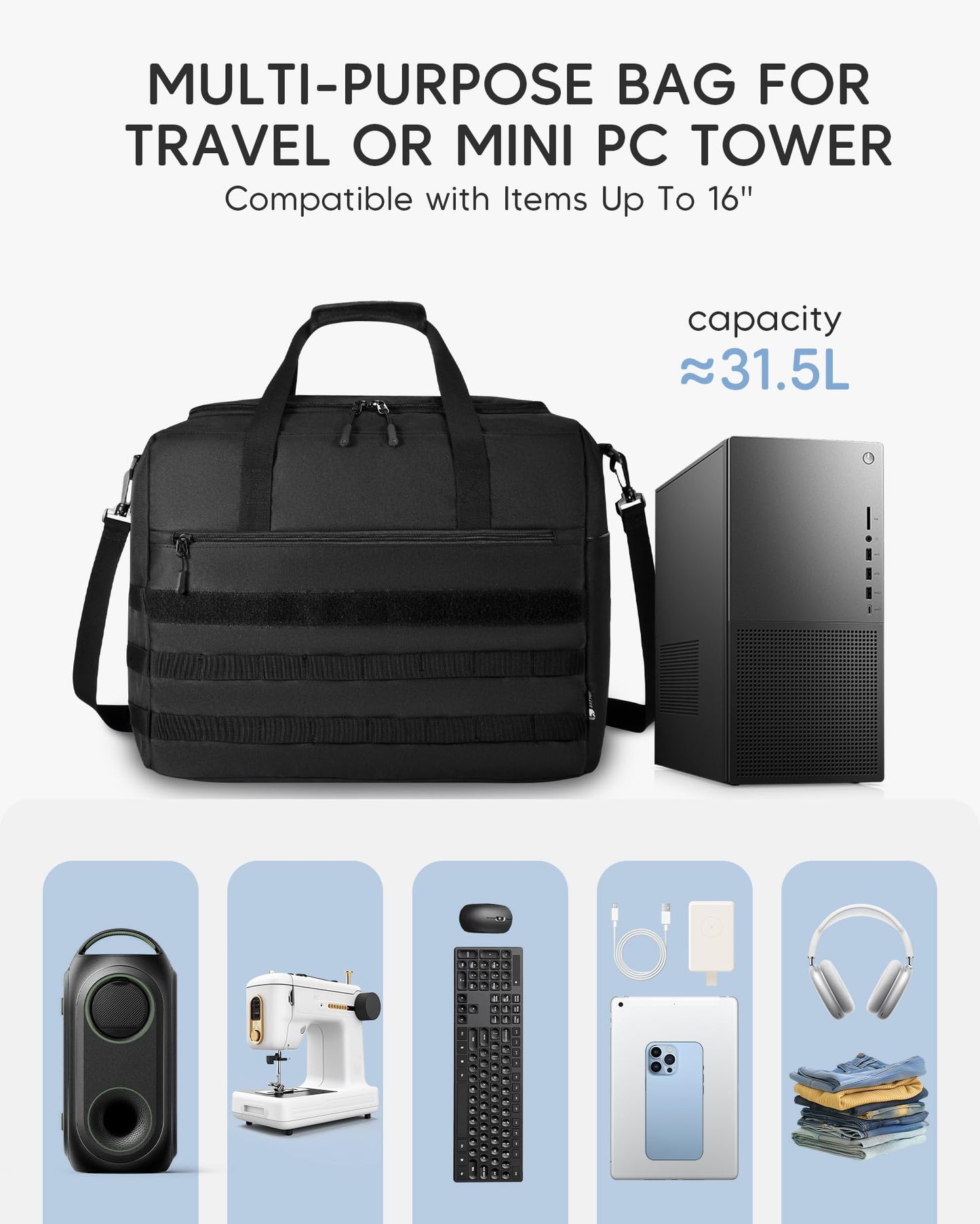 Nixjoro Micro Computer Desktop Tower Carrying Case Compatible with Mini-ITX,18x14x8 Travel Storage Bag for PC's Box Moving, Keyboard, Mouse