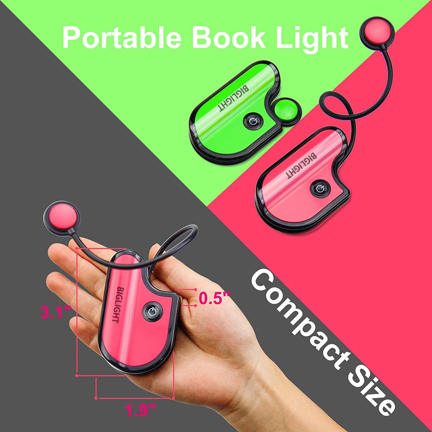 BIGLIGHT Book Light for Reading in Bed, Small Book Light for Kids, LED Reading Lamp, Battery Operated Clip Light, Reading Light for Books in Bed at