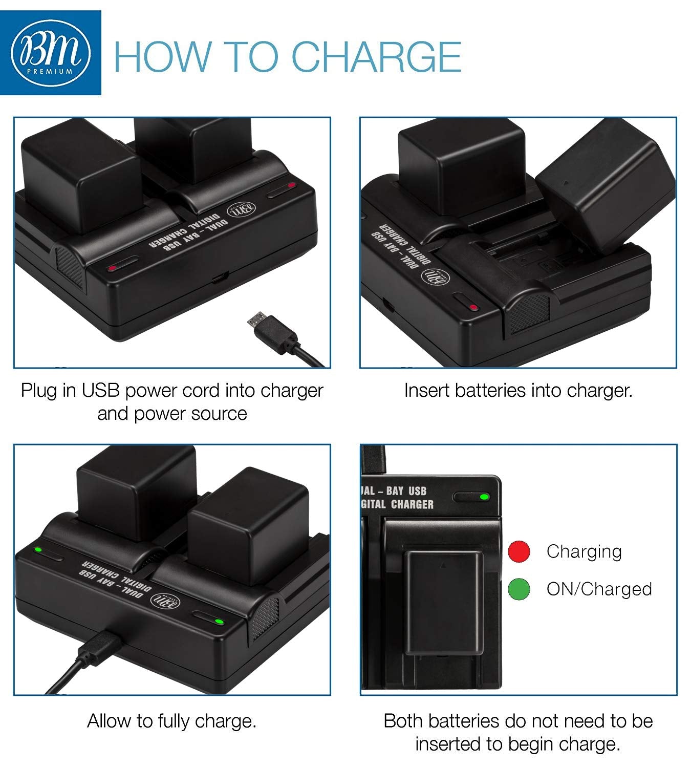 BM Premium 2 BP-727 Batteries and Dual Charger for Canon Vixia HFR80 HFR82 HFR800, HFR70, HFR72, HFR700, HFR32, HFR300, HFR40, HFR42, HFR400, HFR50