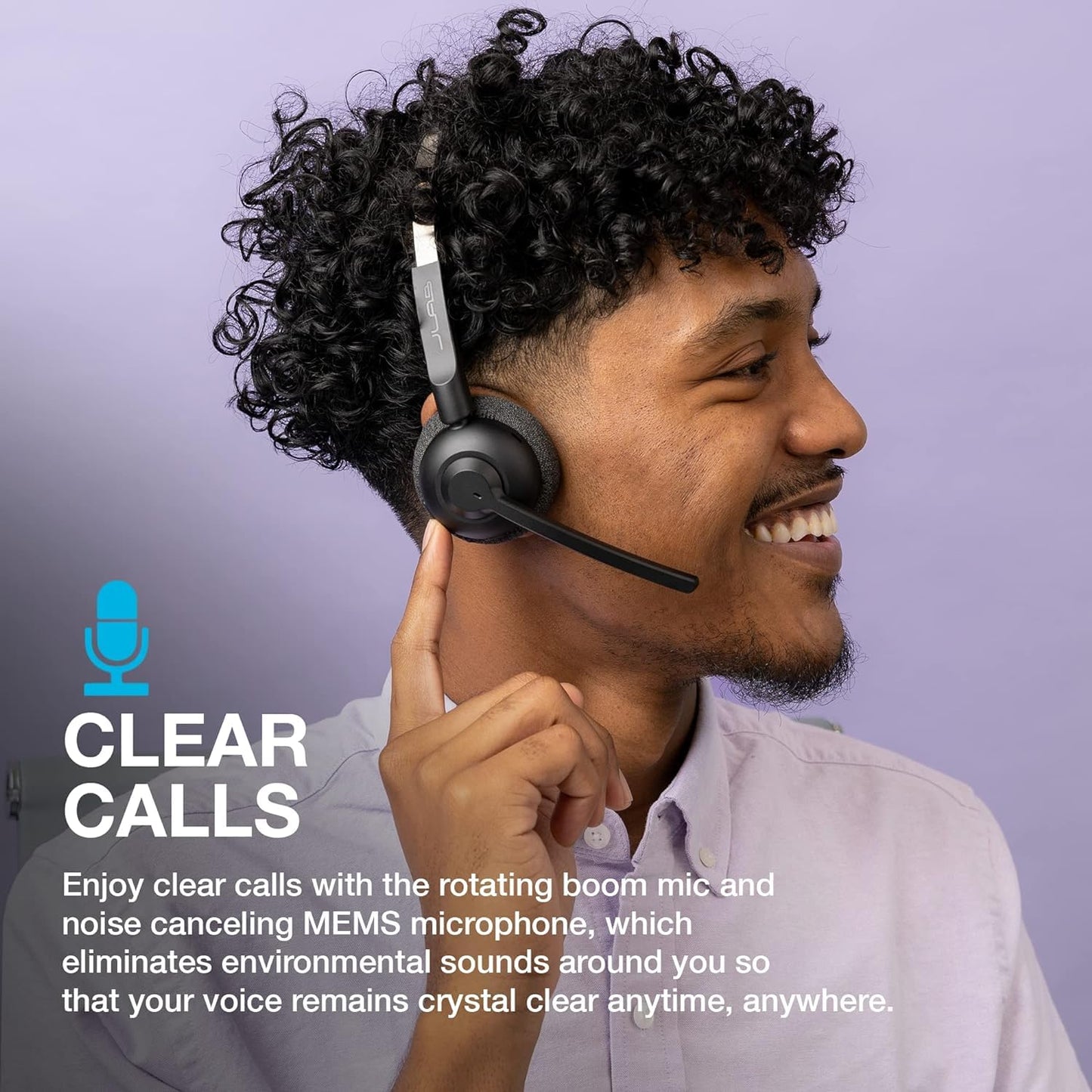 JLab Go Work Pop On-Ear Wireless Headset, Black, 50+ Hours Playtime, Bluetooth Multipoint, Rotating Boom Mic, Noise Canceling MEMS Microphone