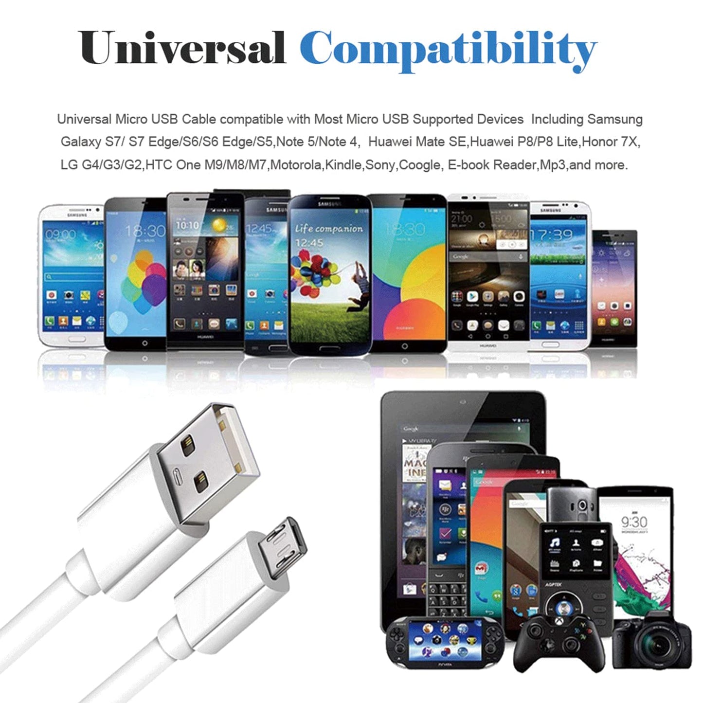 10FT Long USB to Micro USB Cable Android Charger Cable Fast Charge,Micro USB 2.0 USB Micro Cable for Samsung Galaxy 7 S7 S6 Edge Phone Charger Cord