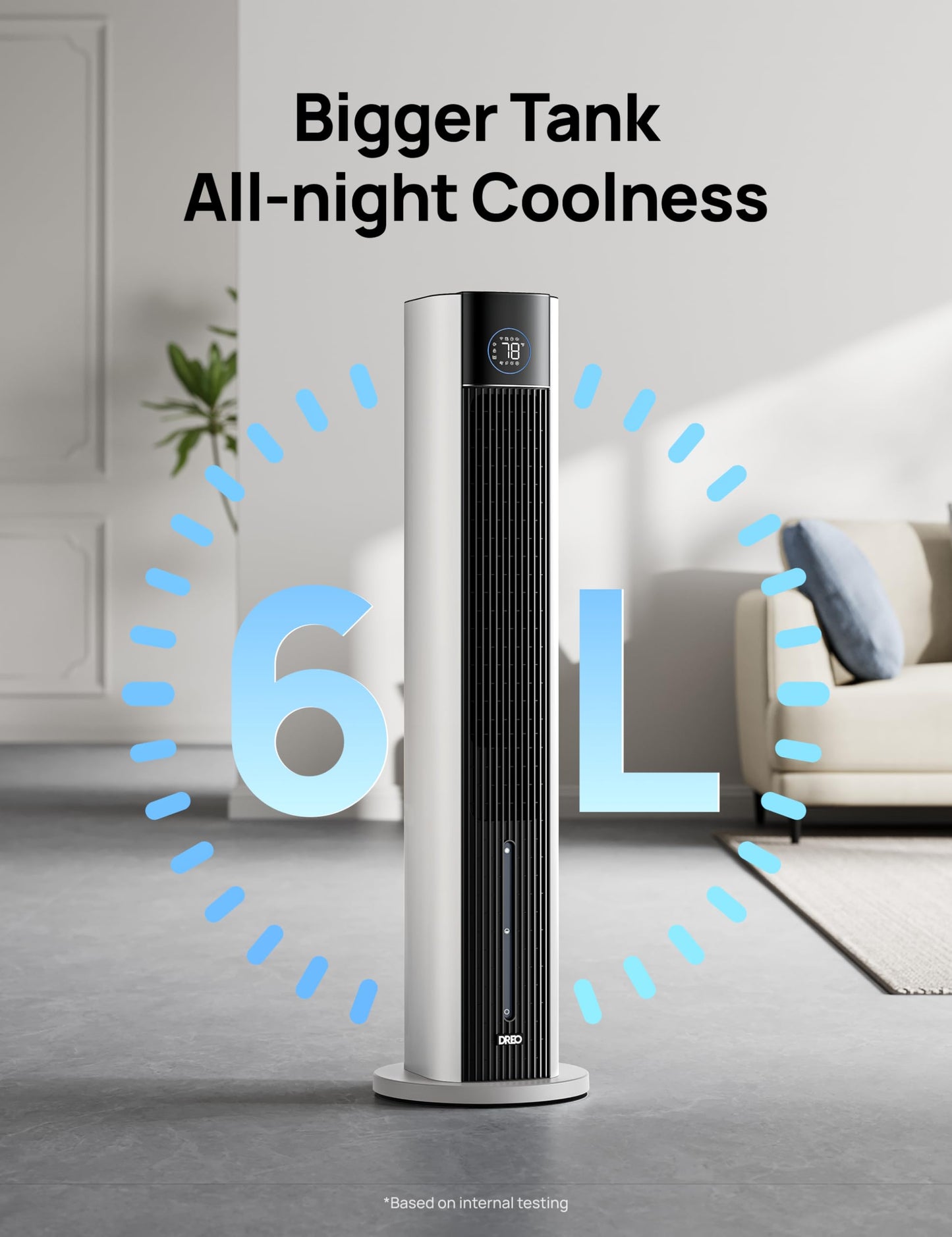 DREO Tower Fan for Bedroom, 43" Cooling Fans That Blow Cold Air 2025 Upgraded, Evaporative Air Cooler, Quiet 85° Oscillating Floor Fan, Easy Cleaning