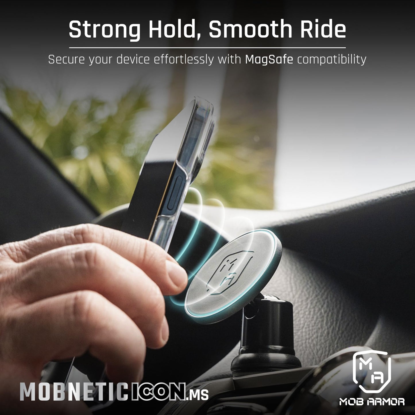 Mob Armor MobNetic Icon.MS MagSafe Compatible Phone Mount, Magnetic Phone Holder for Car w/ 90lb Pull Force, 90º Tilt & 360º Rotation, Aluminum Build