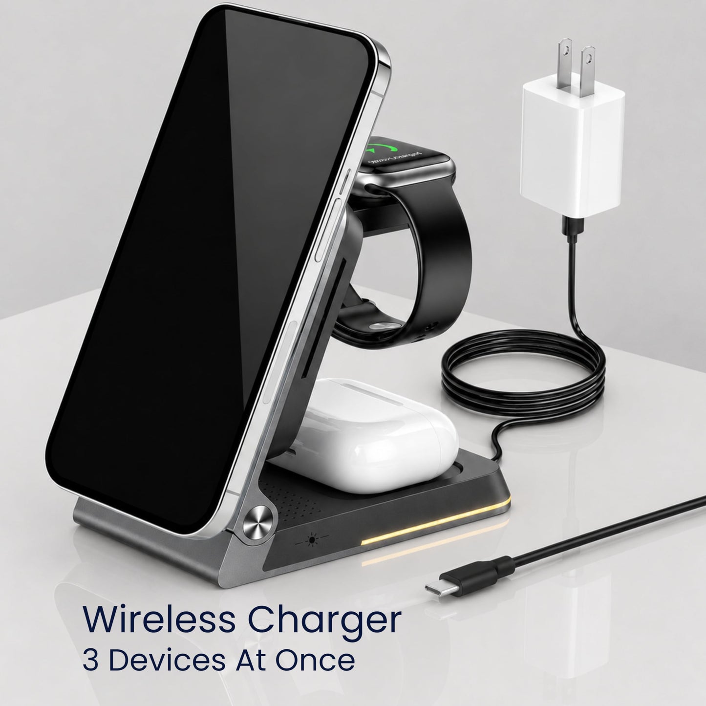 THONIV- Qi2 3-in-1 Magnetic Wireless Charging Station, Foldable 15W Fast Charger for iPhone 12-17 Series, Apple Watch and Wireless Earbuds, Portable